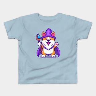 Cute Corgi Dog Wizard With Magic Wand Kids T-Shirt